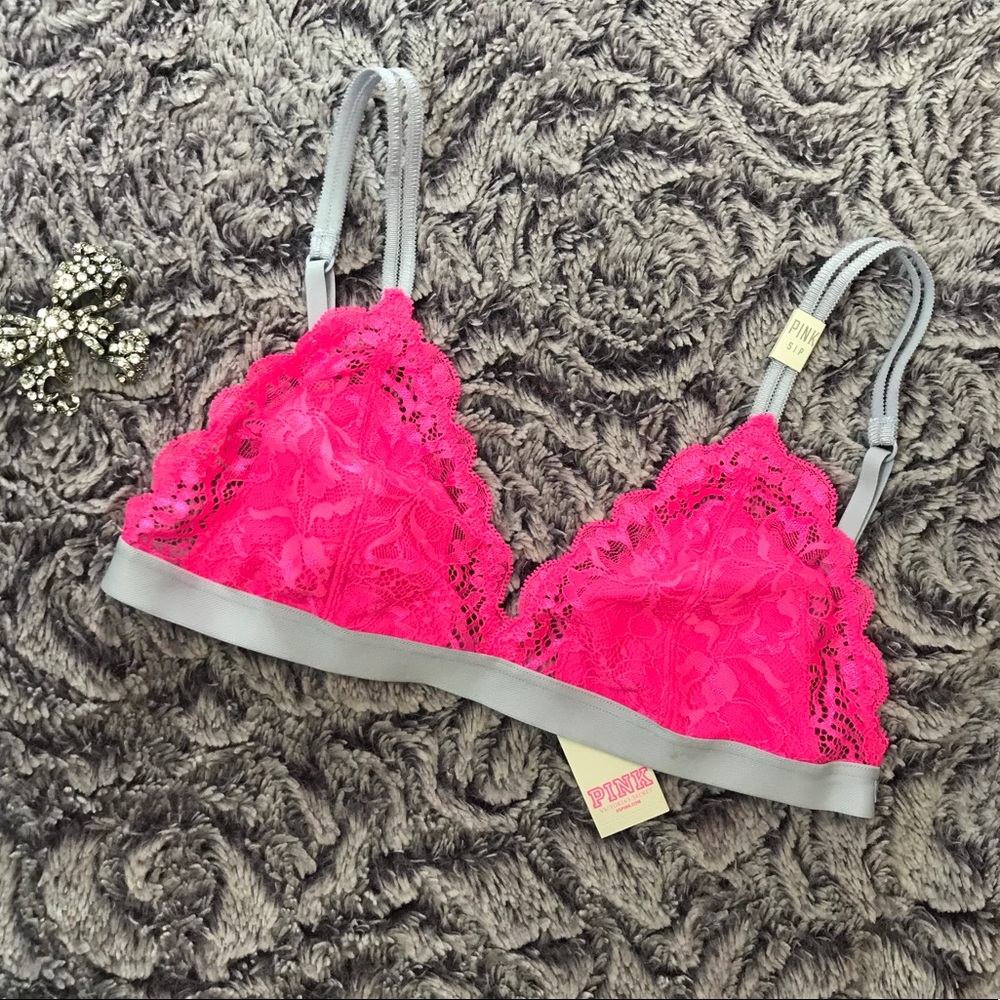 NWT VS PINK Hot Pink Lace triangle Bralette Barbie